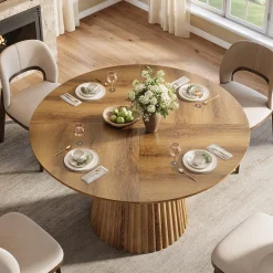 Round Dining Table, 47.24" Kitchen Table with Fluted Design for 4-6