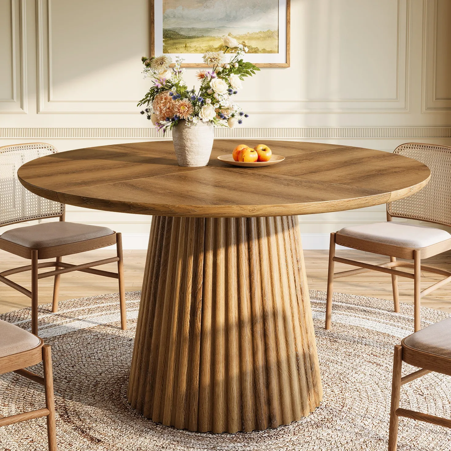 Round Dining Table, 47.24" Kitchen Table with Fluted Design for 4-6