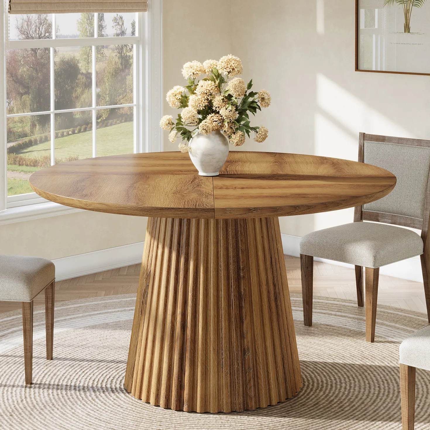 Round Dining Table, 47.24" Kitchen Table with Fluted Design for 4-6