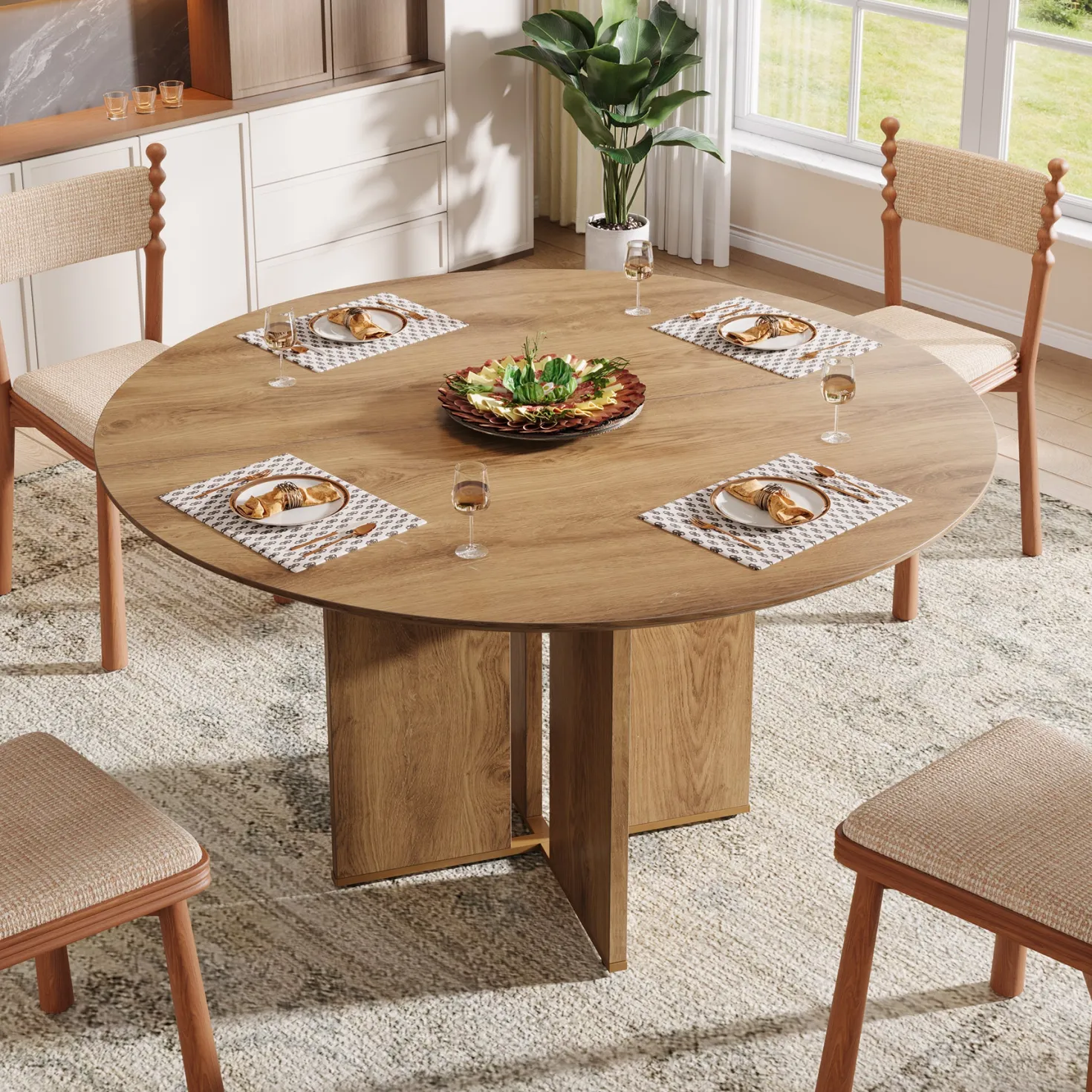 Round Dining Table, 39.37" Kitchen Table with Lower Storage Shelf