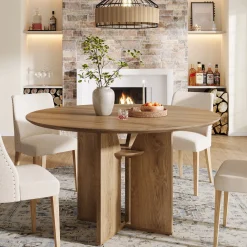 Round Dining Table, 39.37" Kitchen Table with Lower Storage Shelf