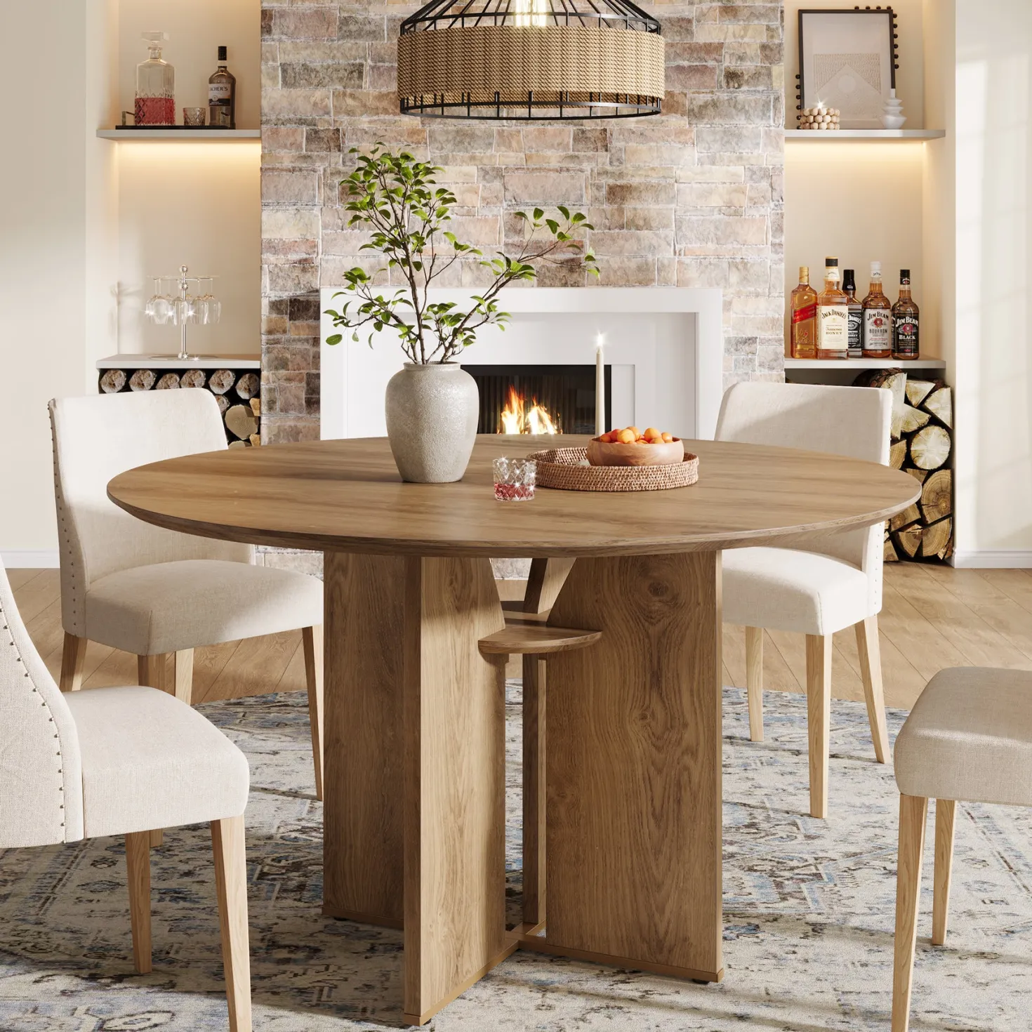 Round Dining Table, 39.37" Kitchen Table with Lower Storage Shelf