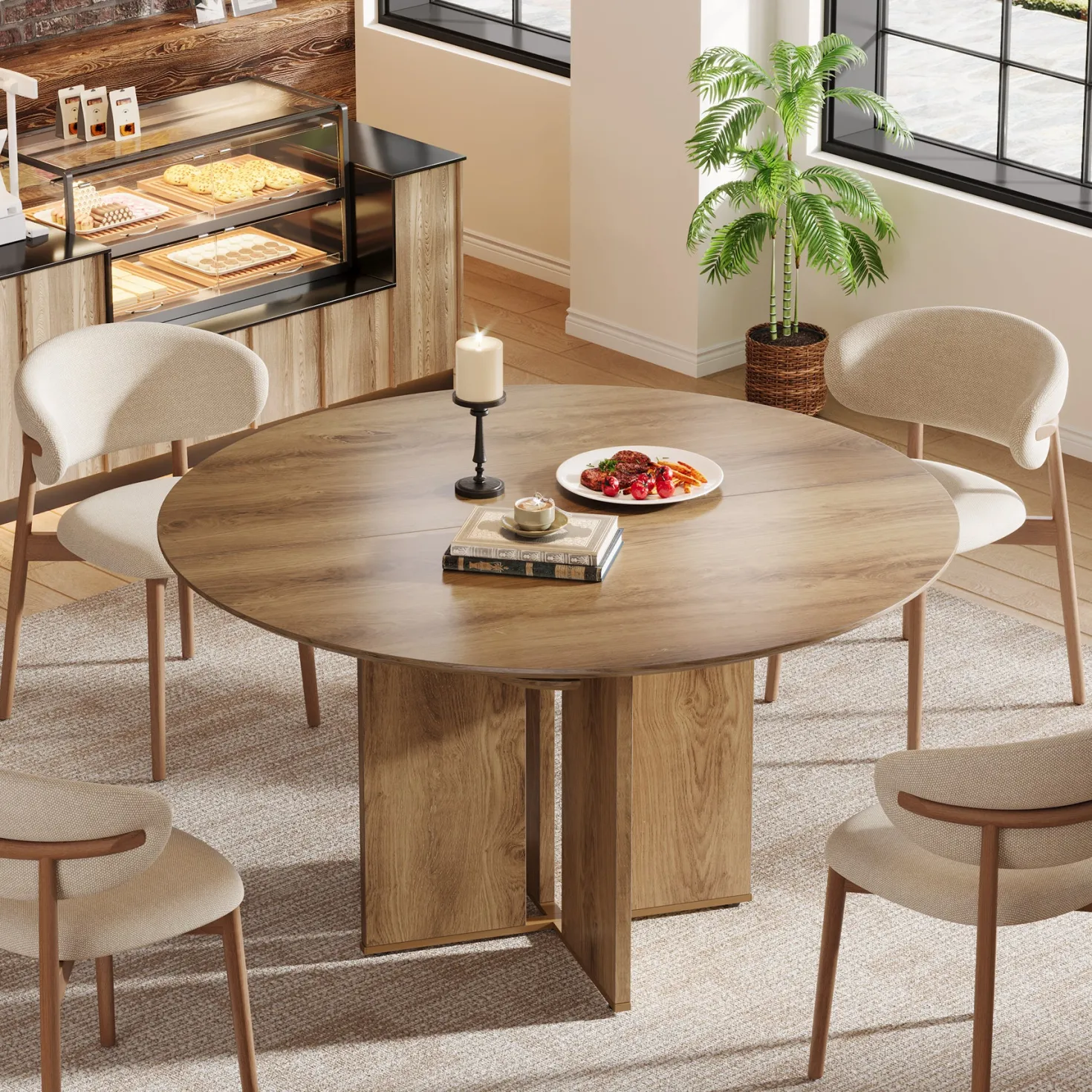 Round Dining Table, 39.37" Kitchen Table with Lower Storage Shelf