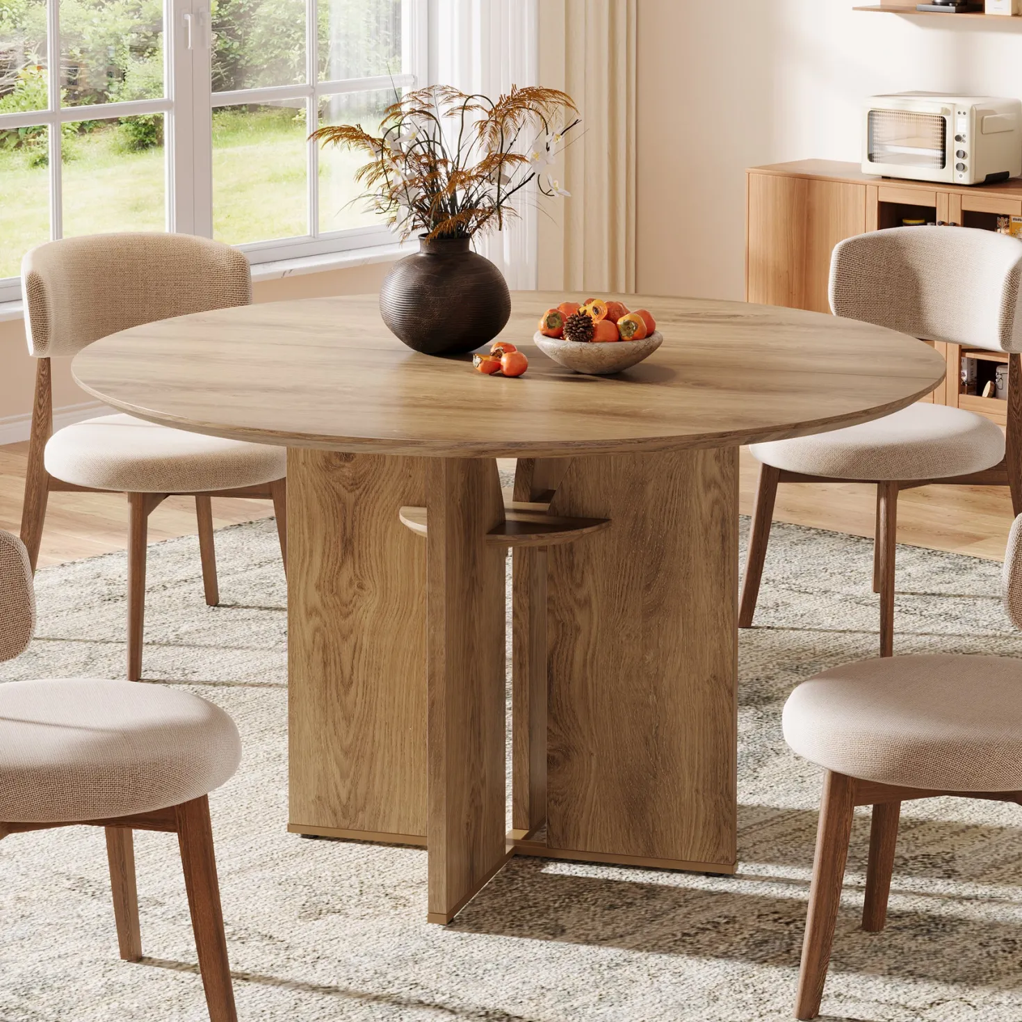 Round Dining Table, 39.37" Kitchen Table with Lower Storage Shelf