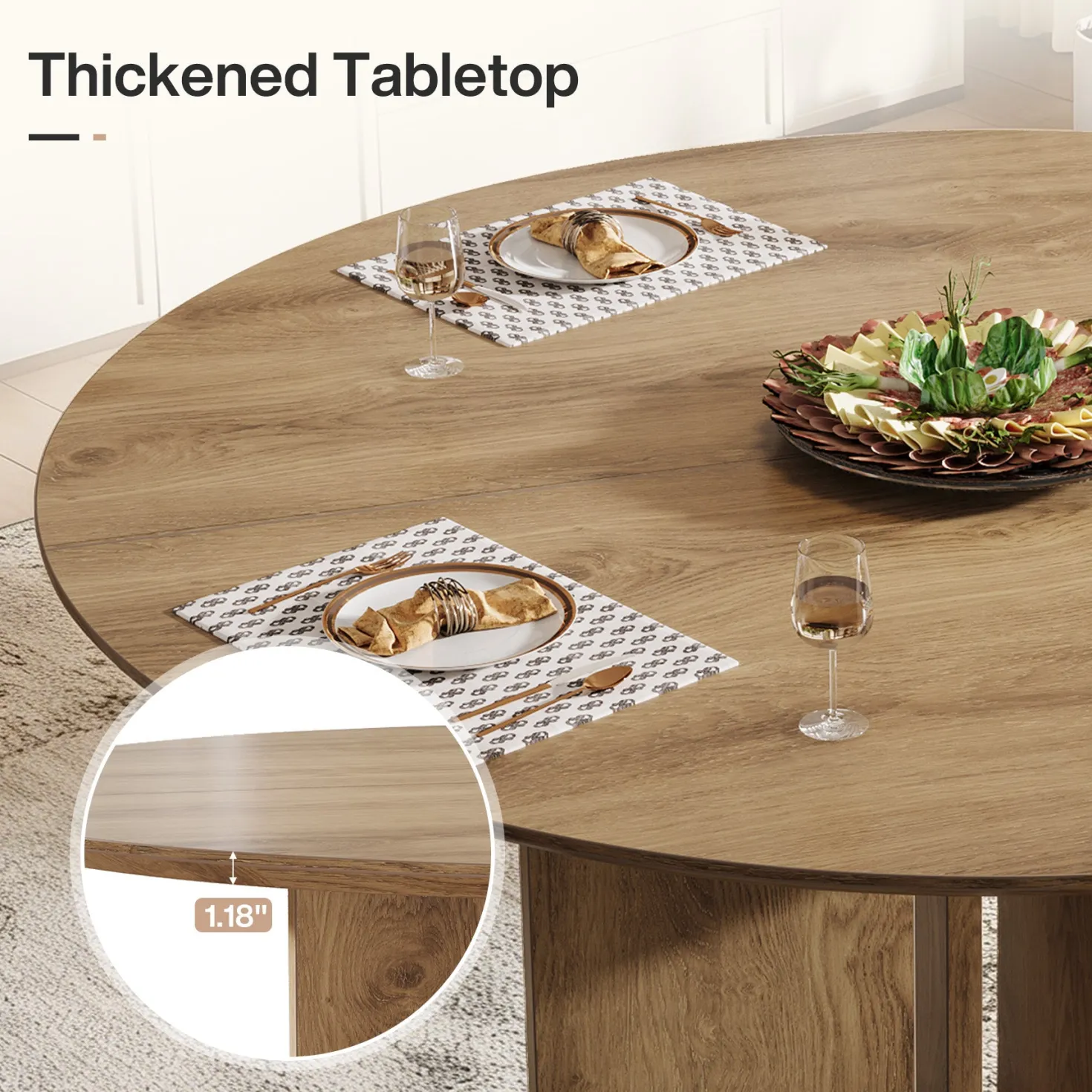 Round Dining Table, 39.37" Kitchen Table with Lower Storage Shelf