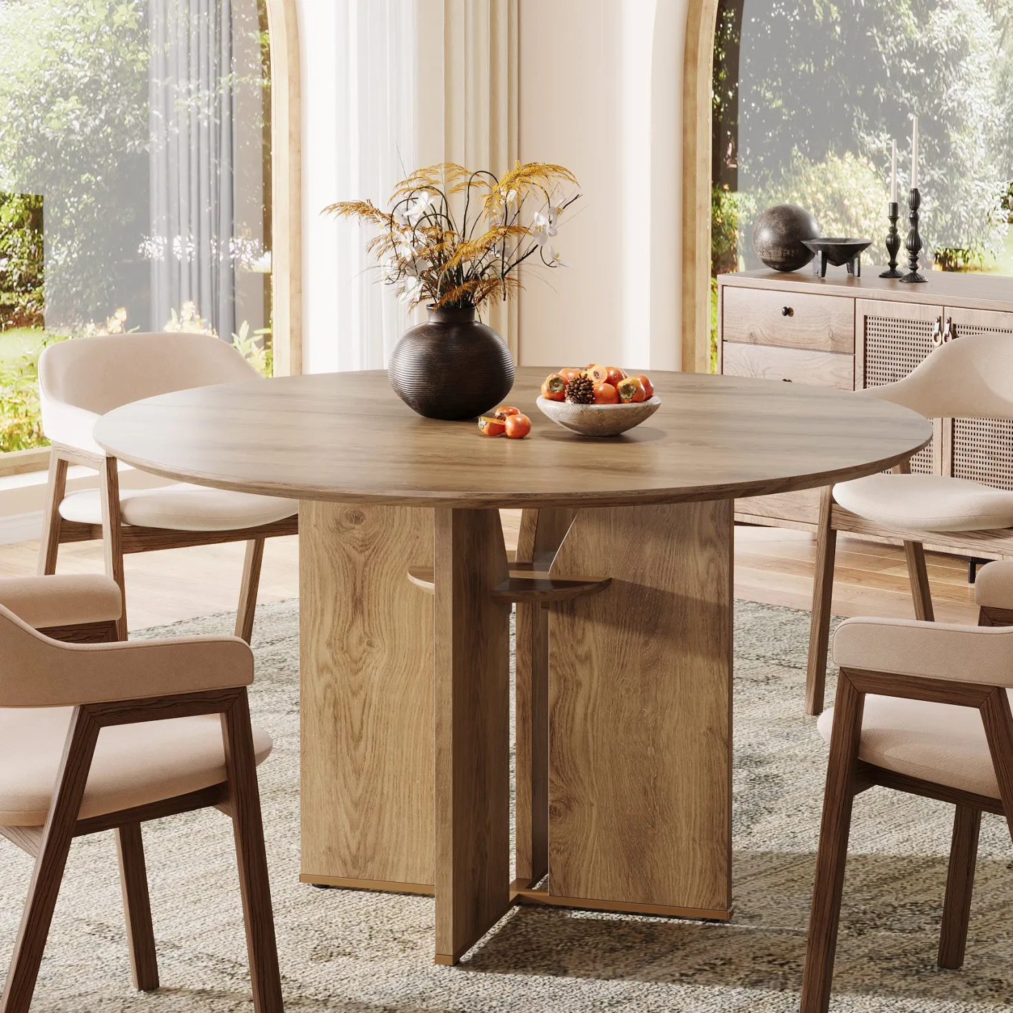 Round Dining Table, 39.37" Kitchen Table with Lower Storage Shelf