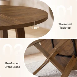 Round Dining Table for 4-6, 47" Kitchen Table with Reinforced Cross Brace