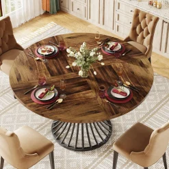 Round Dining Table for 4-6, 47" Farmhouse Circle Kitchen Table