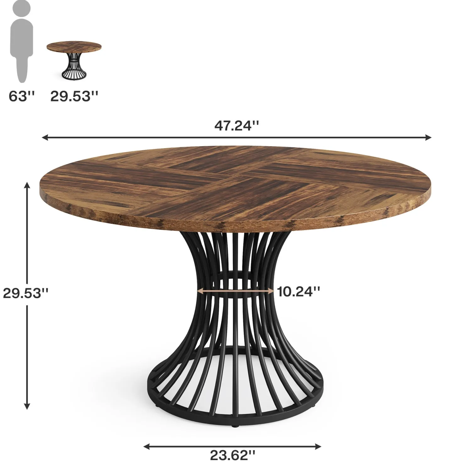 Round Dining Table for 4-6, 47" Farmhouse Circle Kitchen Table