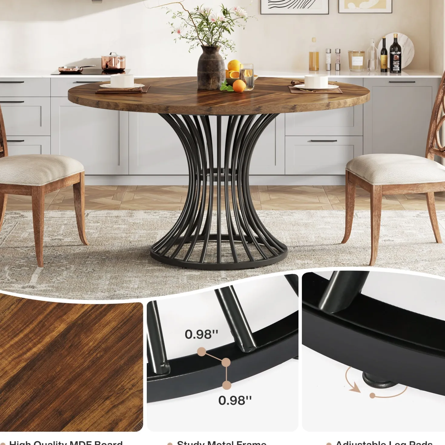 Round Dining Table for 4-6, 47" Farmhouse Circle Kitchen Table