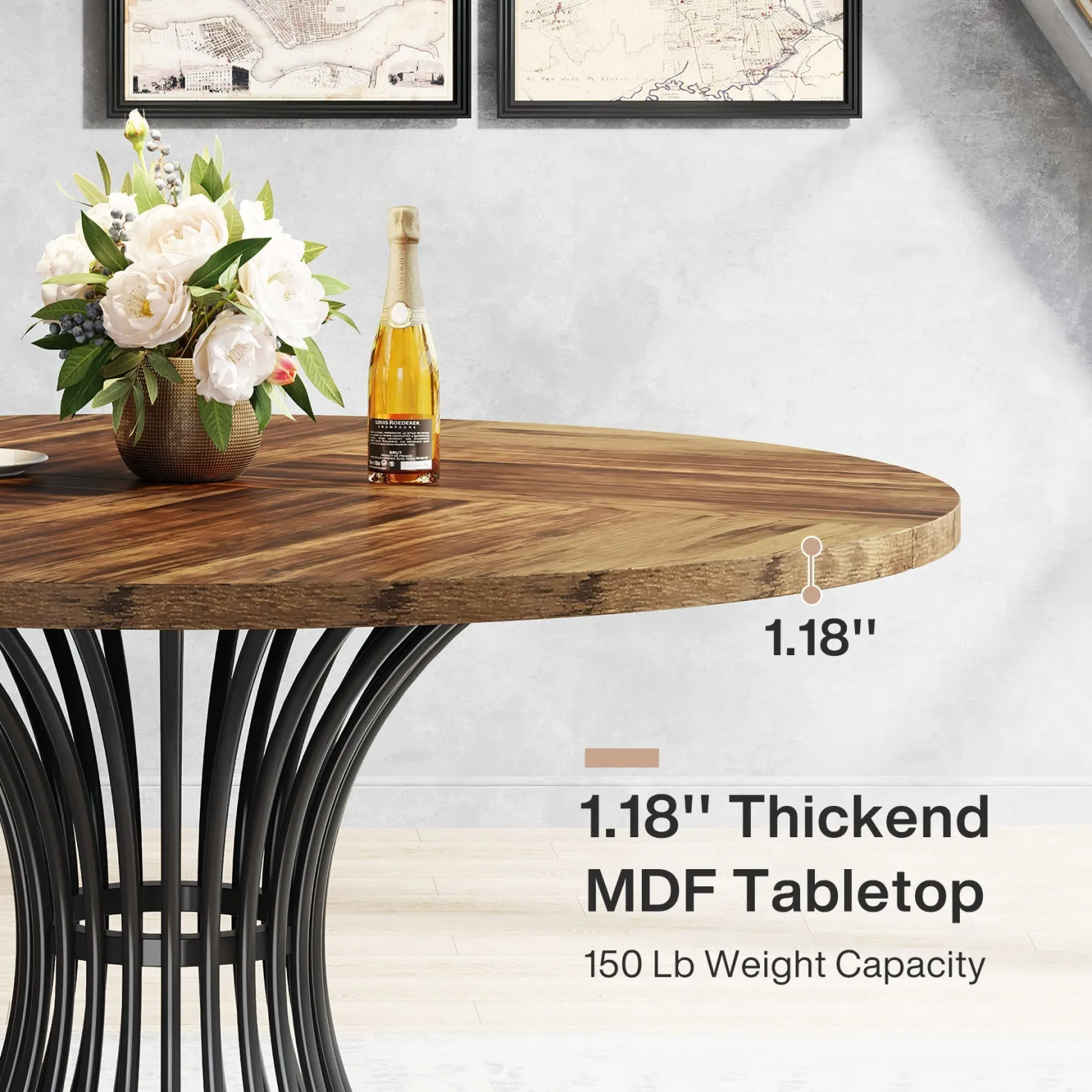 Round Dining Table for 4-6, 47" Farmhouse Circle Kitchen Table