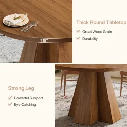 Round Dining Table for 4, Circle Kitchen Table with Pedestal Base