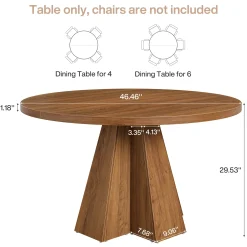 Round Dining Table for 4, Circle Kitchen Table with Pedestal Base