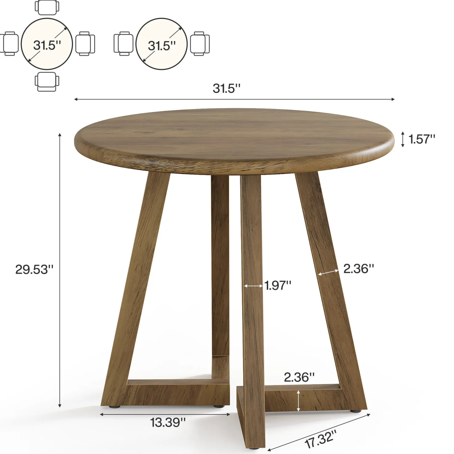 Round Dining Table for 2-4 People, 31.5" Kitchen Table for Dining Room