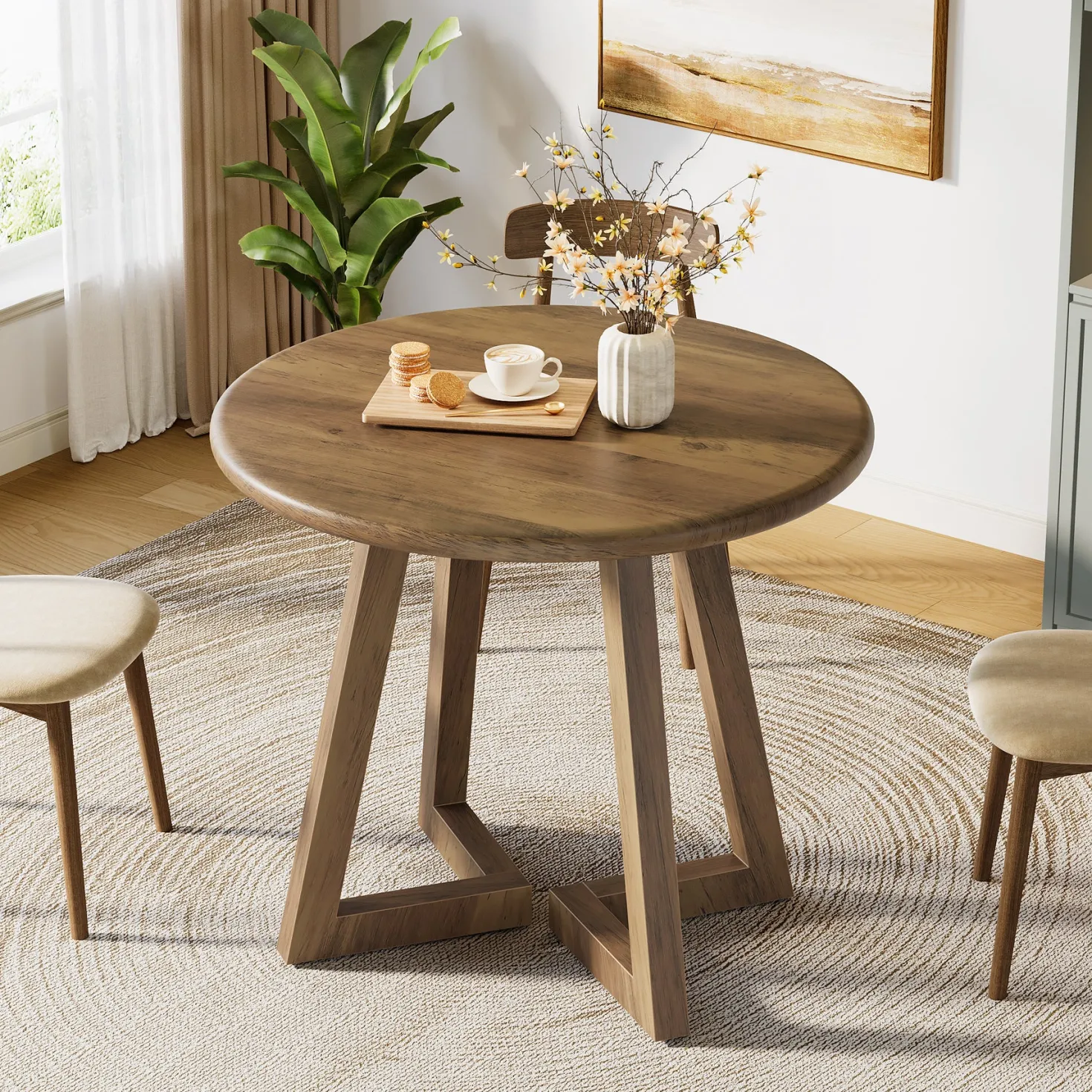 Round Dining Table for 2-4 People, 31.5" Kitchen Table for Dining Room