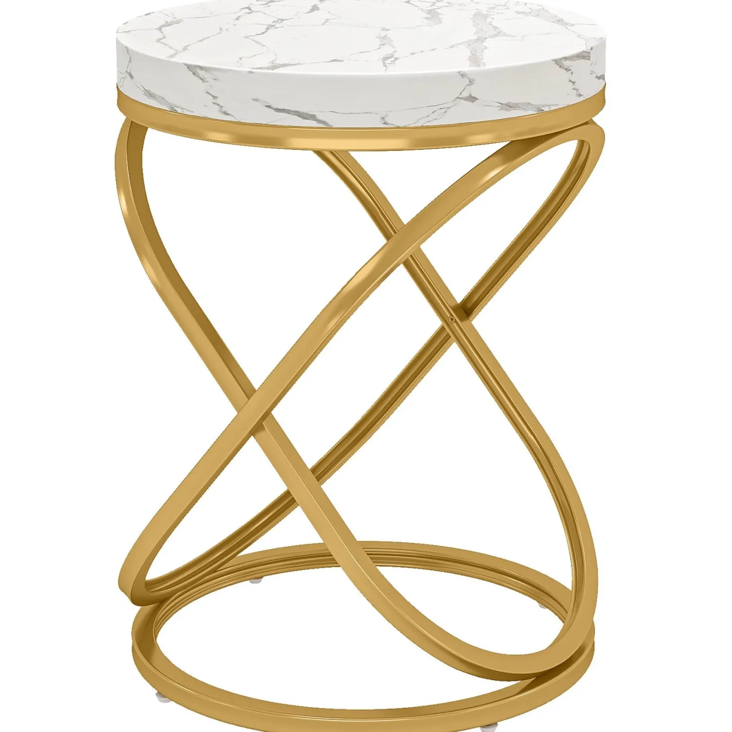 Round End Table, 26" Tall Sofa Side Table with Faux Marble Top
