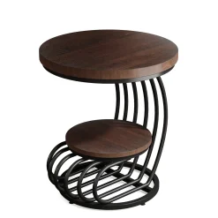 Round End Table, 2 Tiers Faux Marble Side Table with Storage Shelf
