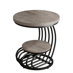Round End Table, 2 Tiers Faux Marble Side Table with Storage Shelf