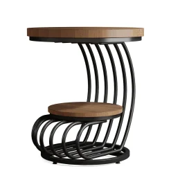Round End Table, 2 Tiers Faux Marble Side Table with Storage Shelf