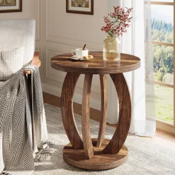 Round End Table, Accent Side Table with Storage for Small Space