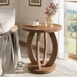 Round End Table, Accent Side Table with Storage for Small Space