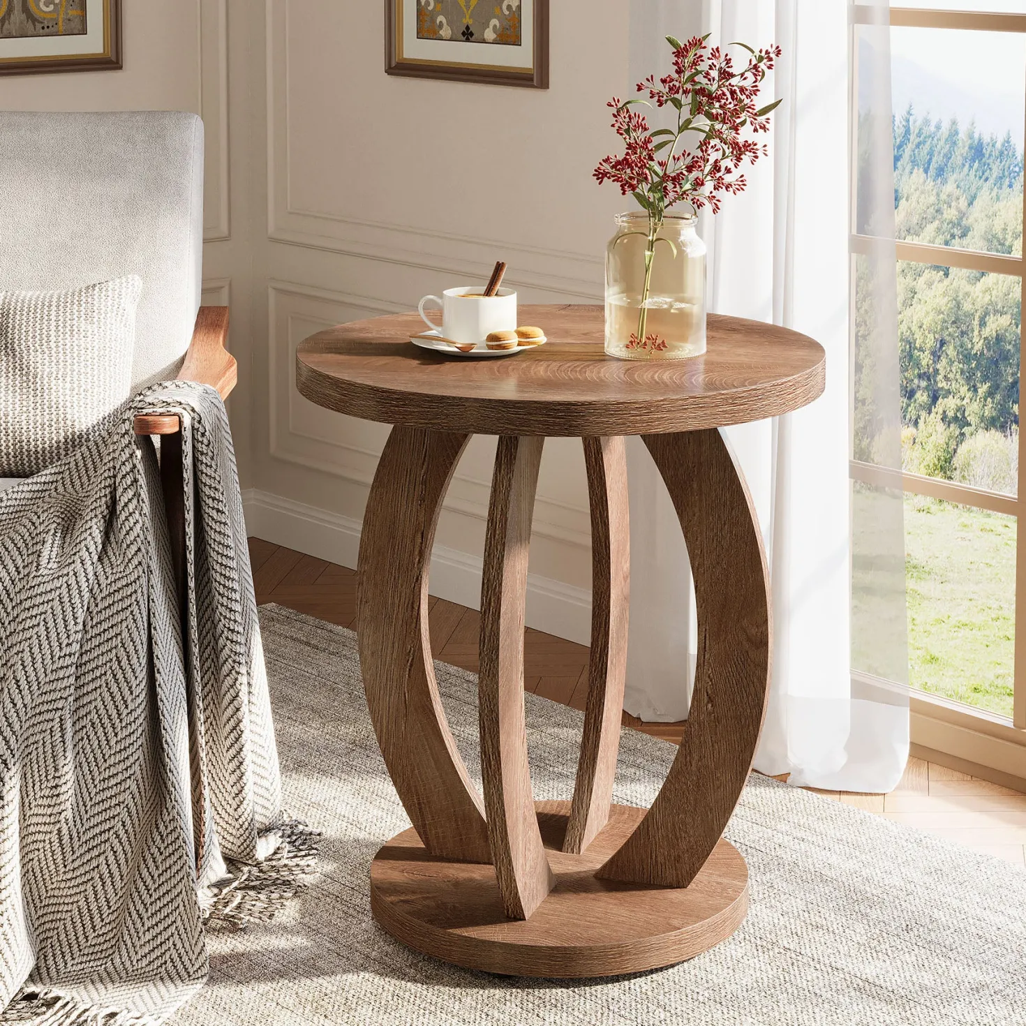 Round End Table, Accent Side Table with Storage for Small Space