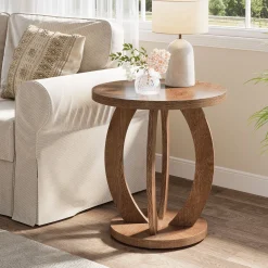 Round End Table, Accent Side Table with Storage for Small Space
