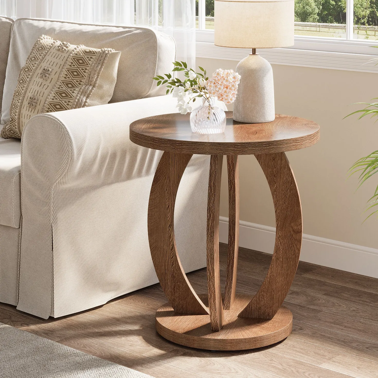 Round End Table, Accent Side Table with Storage for Small Space
