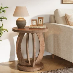 Round End Table, Accent Side Table with Storage for Small Space