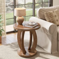Round End Table, Accent Side Table with Storage for Small Space