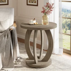 Round End Table, Accent Side Table with Storage for Small Space