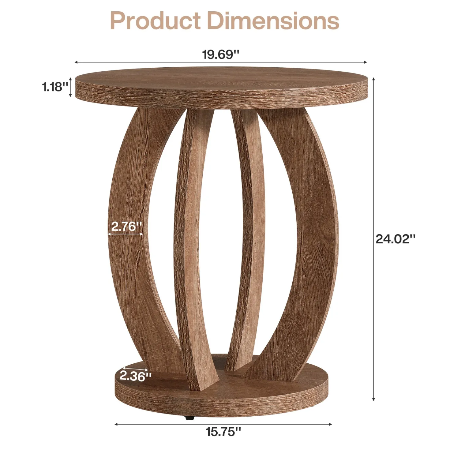 Round End Table, Accent Side Table with Storage for Small Space