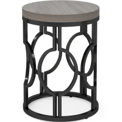 Round End Table, Industrial Side Table with Metal Hollow Frame