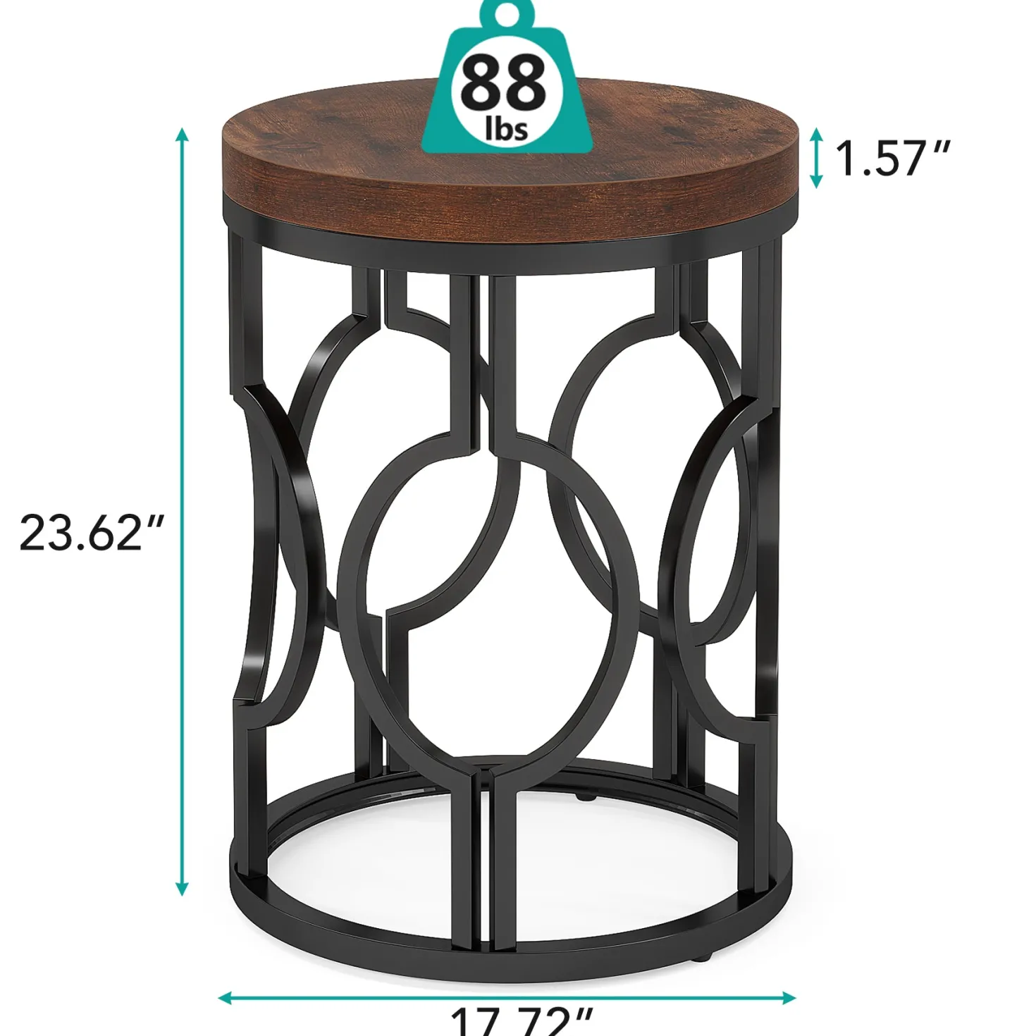 Round End Table, Industrial Side Table with Metal Hollow Frame