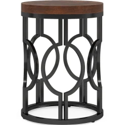 Round End Table, Industrial Side Table with Metal Hollow Frame