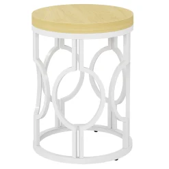 Round End Table, Industrial Side Table with Metal Hollow Frame