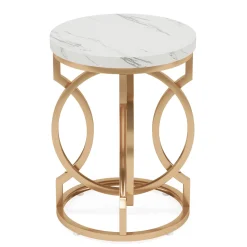 Round End Table, Modern Bedside Table with Faux Marble Top