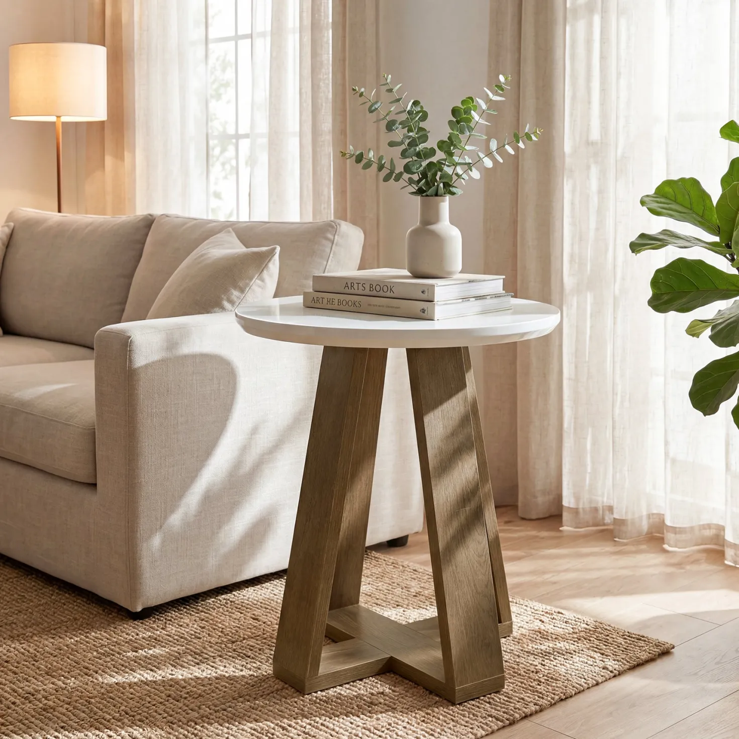 Round End Table, Modern Side Table Small Accent Table for Living Room