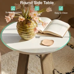 Round End Table, Modern Side Table Small Accent Table for Living Room