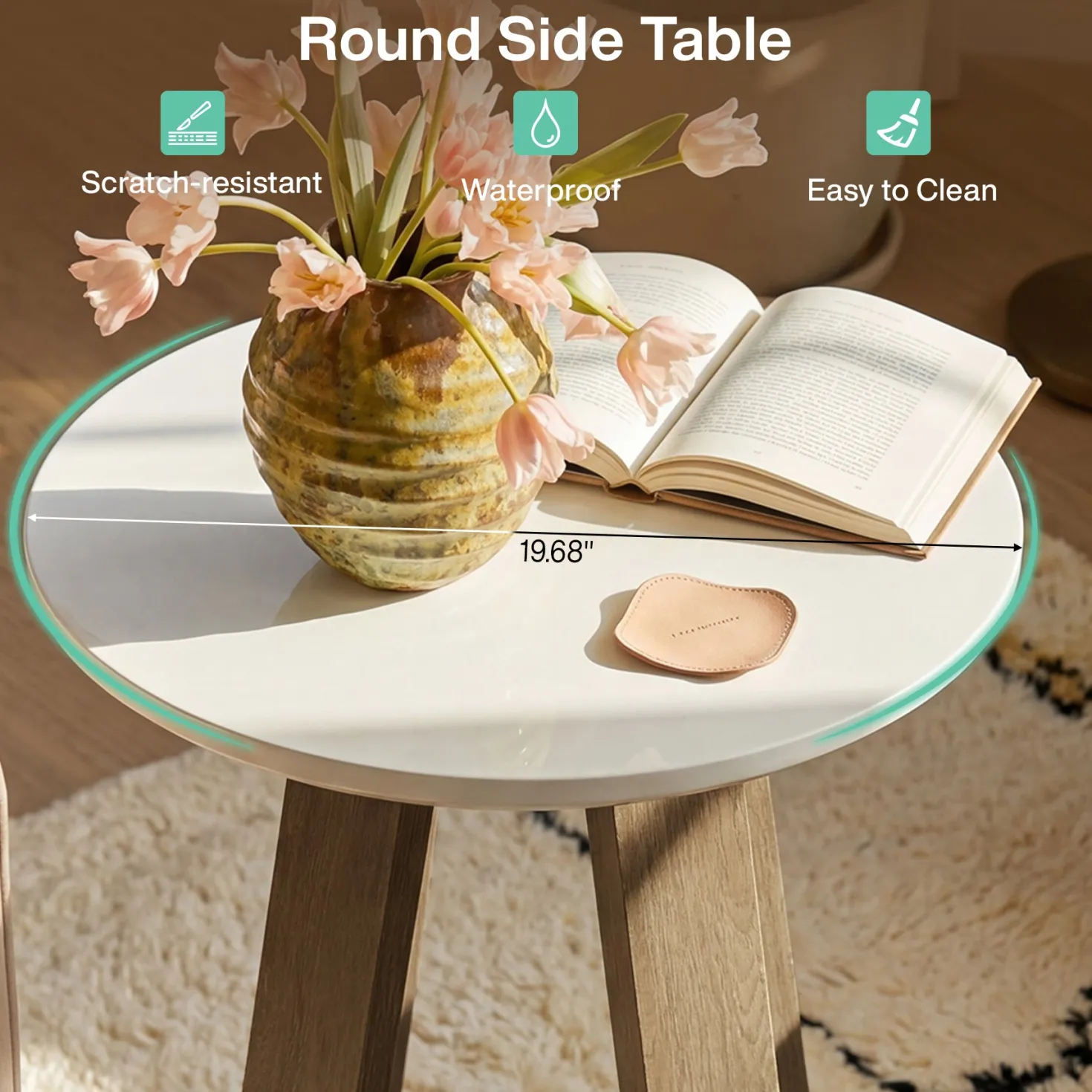 Round End Table, Modern Side Table Small Accent Table for Living Room