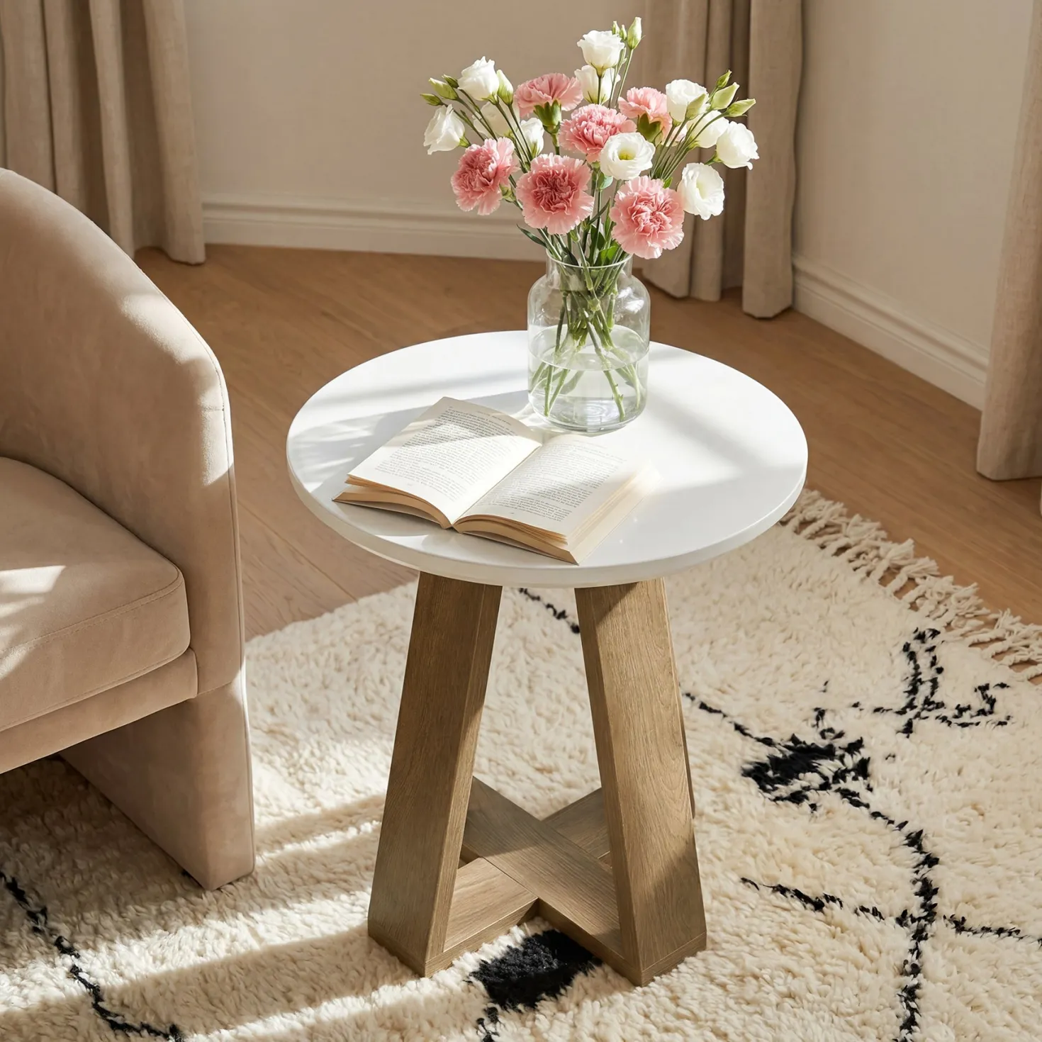 Round End Table, Modern Side Table Small Accent Table for Living Room