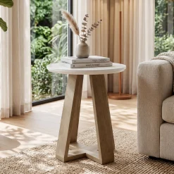 Round End Table, Modern Side Table Small Accent Table for Living Room