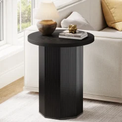 Round End Table, Narrow Side Table Nightstand with Stable Pedestal