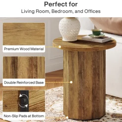 Round End Table, Narrow Side Table Nightstand with Stable Pedestal