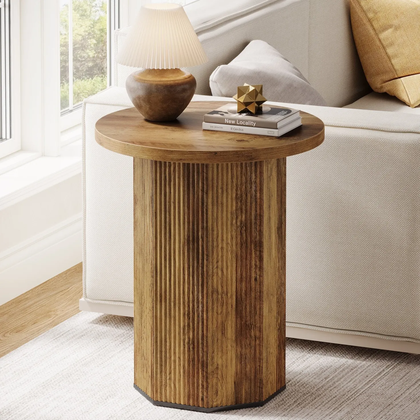 Round End Table, Narrow Side Table Nightstand with Stable Pedestal