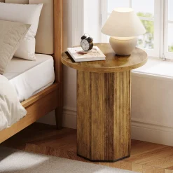 Round End Table, Narrow Side Table Nightstand with Stable Pedestal