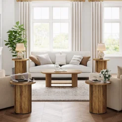 Round End Table, Narrow Side Table Nightstand with Stable Pedestal