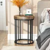 Round End Table, Small Accent Side Table with Metal Frame