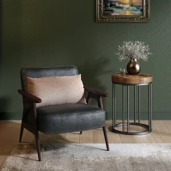 Round End Table, Small Accent Side Table with Metal Frame