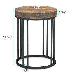 Round End Table, Small Accent Side Table with Metal Frame